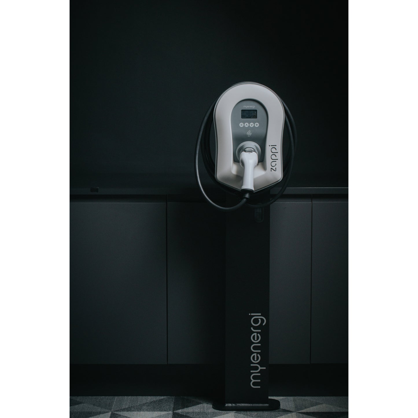 myenergi zappi 7kW Tethered EV Charger in White 2H07TW - on pedestal