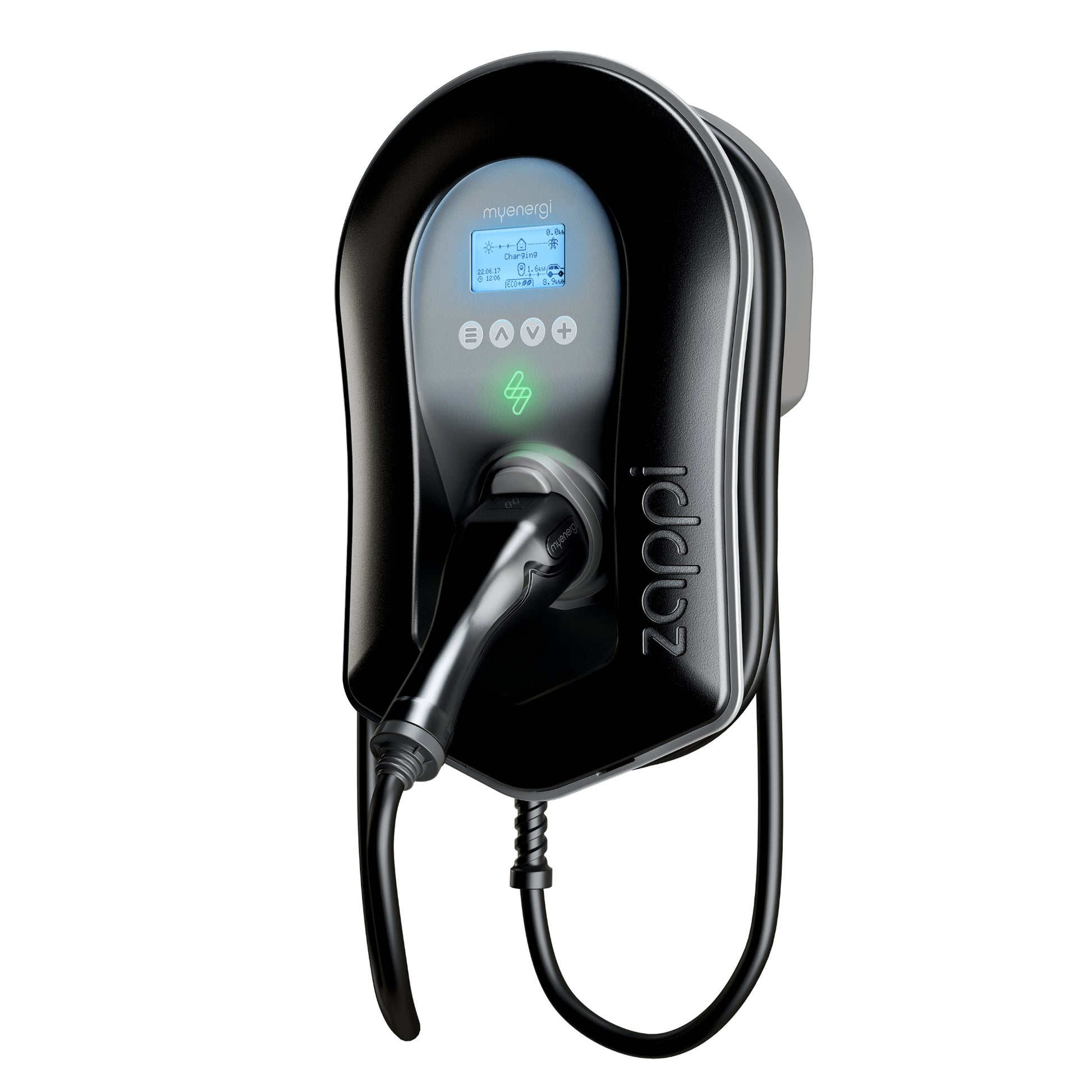 zappi Tethered EV Charger in Black - right